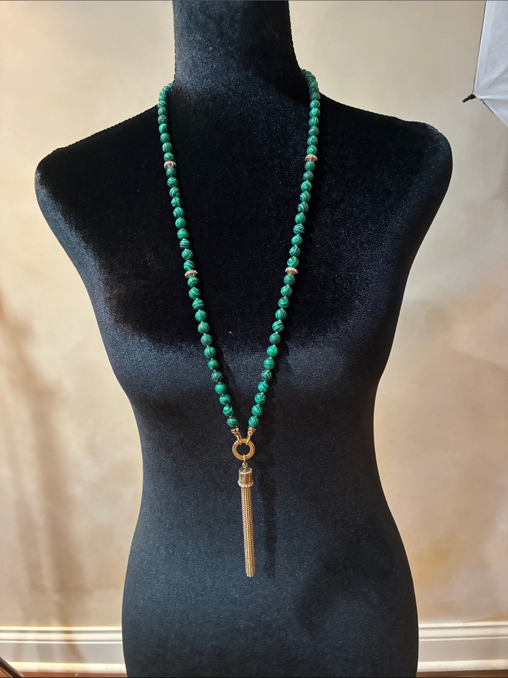 Green Beaded Tassel Necklace - Brand Unbranded